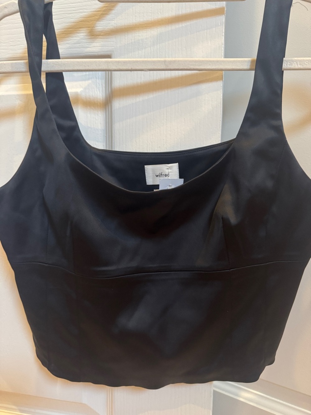 NWT Wilfred Black Shine Square Neck Cropped Tank Top